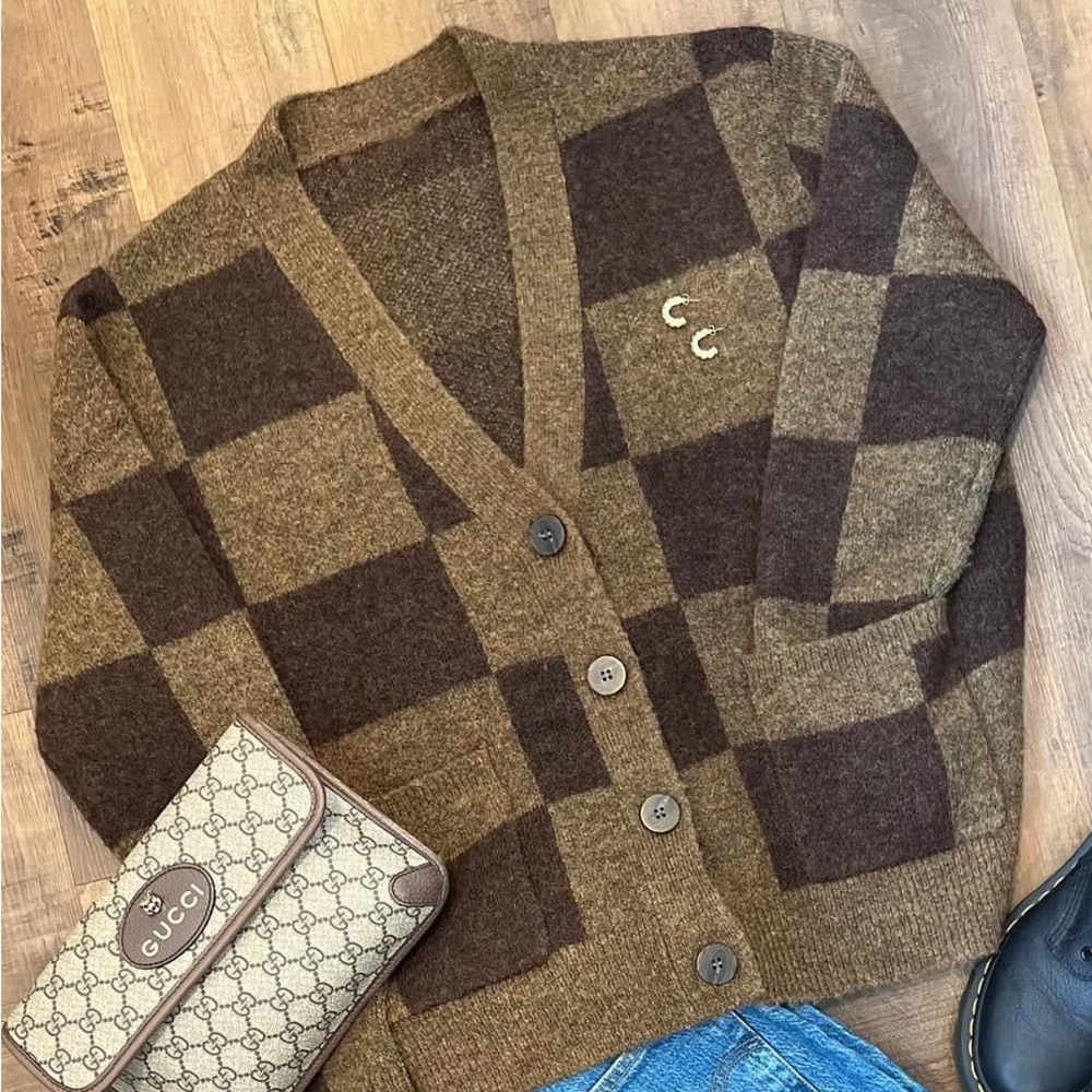 Brown Checkered Cardigan
